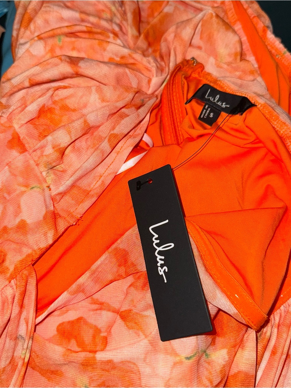 Lulus Janessa Orange Floral Mesh Bodycon Midi Dress Size Small Halter Vacation - Picture 3 of 5